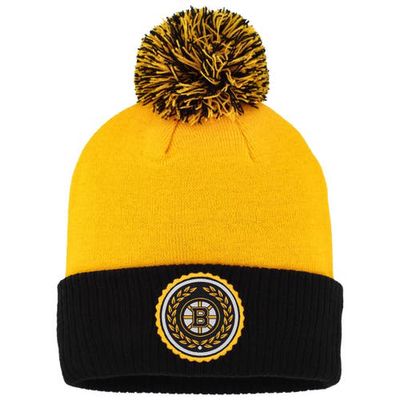 Women's adidas Gold Boston Bruins Laurel Cuffed Knit Hat with Pom