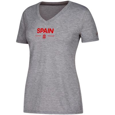 Women's adidas Gray Spain National Team Ultimate Lined Up Too climalite V-Neck T-Shirt