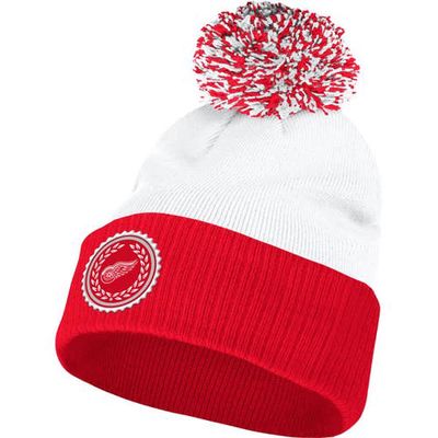 Women's adidas White Detroit Red Wings Laurel Cuffed Knit Hat with Pom