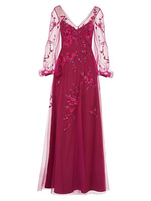 Women's Adora Embroidered Tulle Gown - Fig - Size 0 - Fig - Size 0