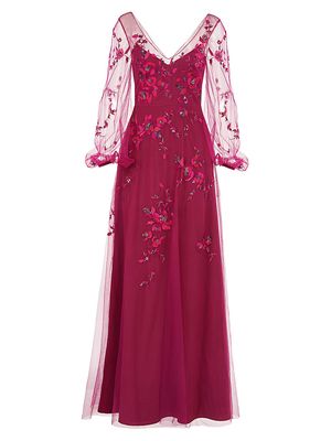 Women's Adora Embroidered Tulle Gown - Fig - Size 2