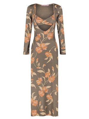 Women's Adrienne Cut-Out Knit Maxi Dress - Charcoal Floral - Size XS - Charcoal Floral - Size XS