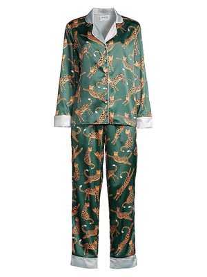 Women's Aella Long Pajama Set - Green Multi - Size XS