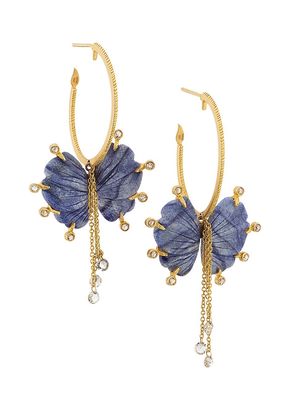 Women's Affinity 20K Yellow, Diamond & Dumortierite Butterfly Hoop Earrings - Gold - Gold