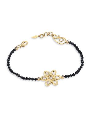 Women's Affinity 20K Yellow Gold, Diamond & Black Spinel Flower Bracelet - Gold - Gold
