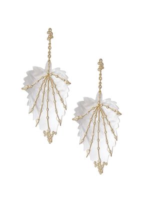 Women's Affinity 20K Yellow Gold, Mother-Of-Pearl & Diamond Leaf Earrings - Gold - Gold