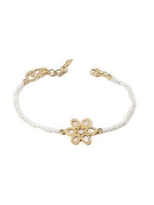 Women's Affinity 20K Yellow Gold, Pearl, & Diamond Flower Charm Bracelet - Gold - Gold
