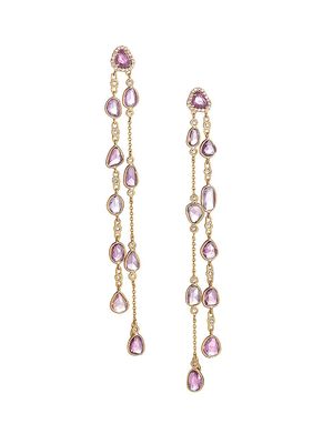 Women's Affinity 20K Yellow Gold, Pink Sapphire, & Diamond Waterfall Earrings - Pink