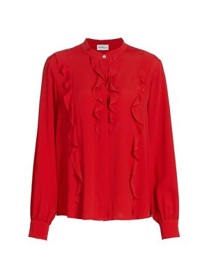 Women's Aguzze Ruffled Silk Blouse - Red - Size 12