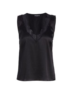 Women's Aida Silk Lace-Trim Tank Top - Black - Size XS