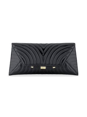 Women's Aimee Clutch in Custom Quilted Patent Leather with Gold Hardware - Black - Black