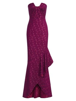 Women's Aimee Stretch-Jacquard Strapless Gown - Sangria - Size 0