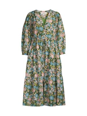 Women's Ainsley B Cotton-Silk Dress - Floral Multi - Size Large - Floral Multi - Size Large