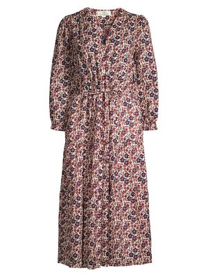 Women's Ainsley "B" Floral Drawstring Midi-Dress - Floral Multi - Size XS - Floral Multi - Size XS