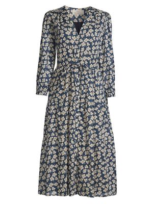 Women's Ainsley "B" Floral Midi-Dress - Teal Floral Multi - Size Medium