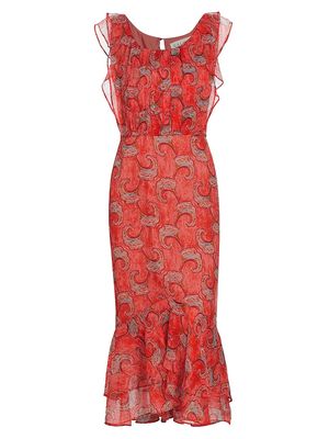 Women's Aisha Silk Paisley Midi-Dress - Carob - Size 6