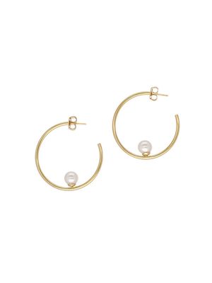 Women's Alba 18K Gold-Plated Silver & 8MM Faux White Pearl Hoop Earrings - Pearl - Pearl