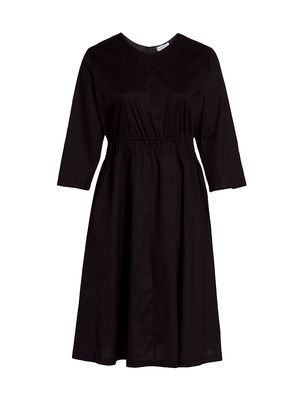 Women's Alder Drawstring Cotton A-Line Midi-Dress - Black - Size 14 - Black - Size 14