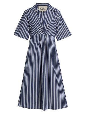Women's Alessandra Striped Cotton Midi-Dress - Navy - Size Medium