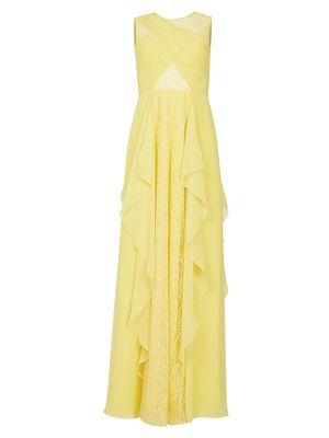 Women's Alessia Chiffon & Lace Long Evening Dress - Yellow Cream - Size 8 - Yellow Cream - Size 8