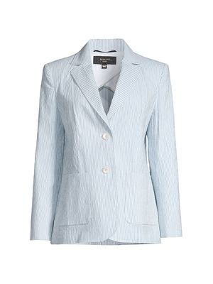Women's Aletta Linen-Blend Pinstripe Jacket - Light Blue - Size 0 - Light Blue - Size 0