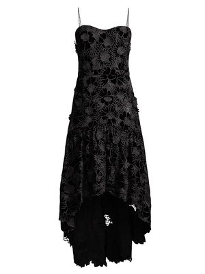 Women's Alexa Floral Velvet Midi-Dress - Black - Size 0
