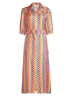 Women's Alexa Geometric Silk Shirtdress - Rainbow Puzzle - Size 2