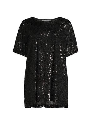 Women's All Dressed Up Sequin Knit Caftan Top - Black - Size Medium