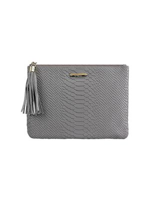 Women's All-In-One Python-Embossed Leather Clutch - Slate