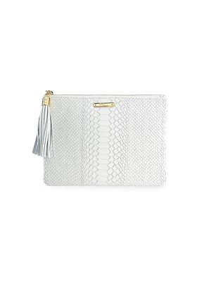 Women's All-In-One Python-Embossed Leather Clutch - White - White
