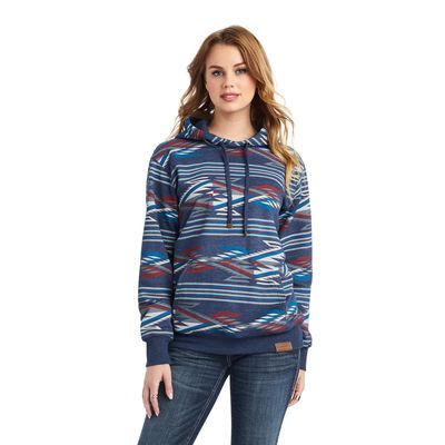 Women's All Over print Chimayo Hoodie in New Mexico Navy Print Leather