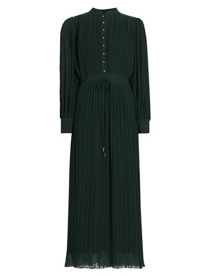 Women's Almada Pleated Chiffon Tie-Waist Maxi Dress - Emerald - Size 2