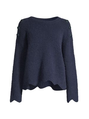 Women's Alpaca-Blend Scallop Sweater - Ink - Size Large