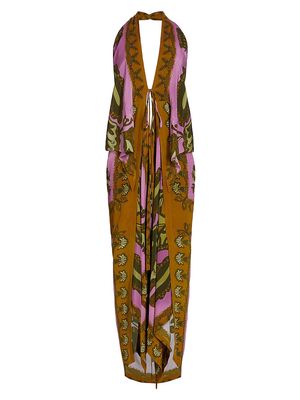 Women's Alyss Floral Silk Halter Midi-Dress - Soft Pink And Olive Green - Size 4