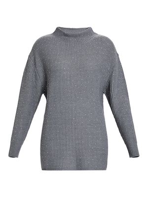 Women's Amanda Crystal-Embellished Virgin Wool-Blend Knit Sweater - Medium Grey - Size 12