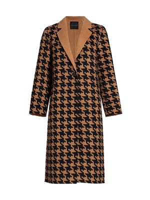 Women's Amar Houndstooth Wool-Blend Coat - Fossil Noir Hounds Tooth - Size XS
