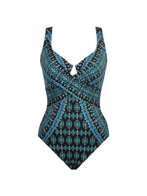 Women's Amarna CrissCross Escape One-Piece Swimsuit - Black Multi - Size 8 - Black Multi - Size 8