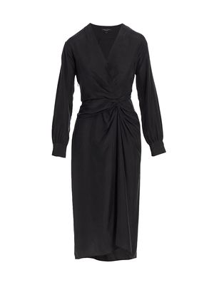 Women's Amber Silk Twist Midi Dress - Black - Size 10