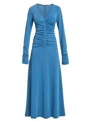 Women's Amelie Ruched Long-Sleeve Midi-Dress - Ocean - Size 0