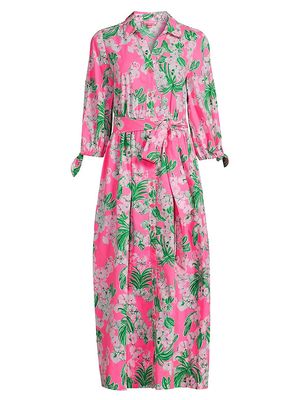 Women's Amrita Floral Cotton Midi-Shirtdress - Roxie Pink - Size 2