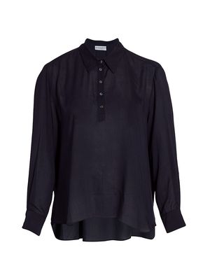 Women's Anais Long-Sleeve Polo Shirt - Navy Melange - Size 14 - Navy Melange - Size 14