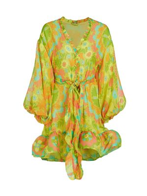 Women's Analia Belted Floral Minidress - Camellia Lime - Size Large