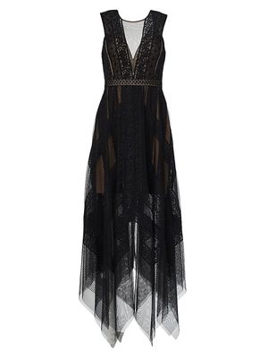 Women's Andi Asymmetric Lace & Tulle Maxi Dress - Black - Size 10 - Black - Size 10
