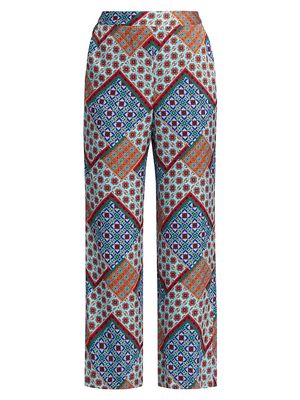 Women's Andrea Silk-Blend Geometric Pants - Tropez Tile - Size XS