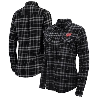 Women's Antigua Black/Gray Detroit Red Wings Stance Plaid Button-Up Long Sleeve Shirt