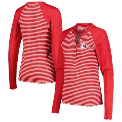 Women's Antigua Red Kansas City Chiefs Maverick Waffle Henley Long Sleeve T-Shirt
