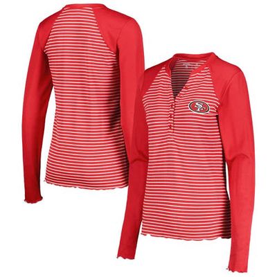 Women's Antigua Scarlet San Francisco 49ers Maverick Waffle Henley Long Sleeve T-Shirt