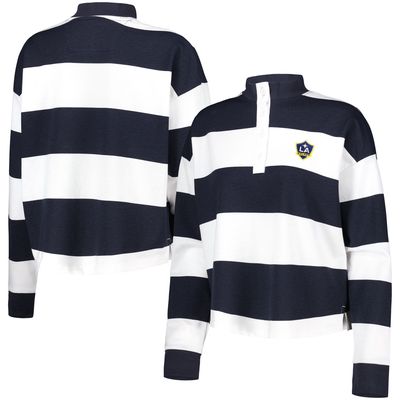 Women's Antigua White LA Galaxy Radical Rugby Stripe Long Sleeve T-Shirt