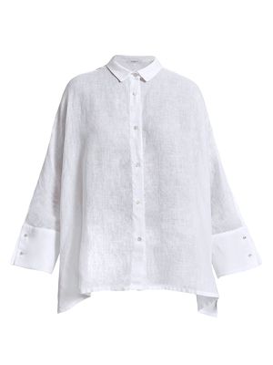 Women's Anya Oversized Linen Shirt - White - Size Small - White - Size Small