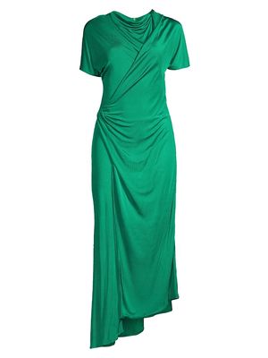 Women's Aphrodite Draped Asymmetric Satin Jersey Dress - Green - Size 6